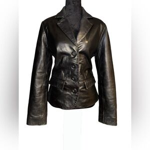VTG Y2K Sonoma Women's Leather Soft Lambskin Blazer Black Button closure Sz M
